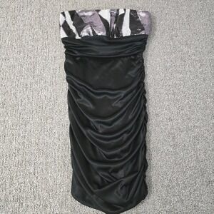 Body Central Y2K Zebra Mini Dress Black Sequin Accent Party Club Size S Bodycon